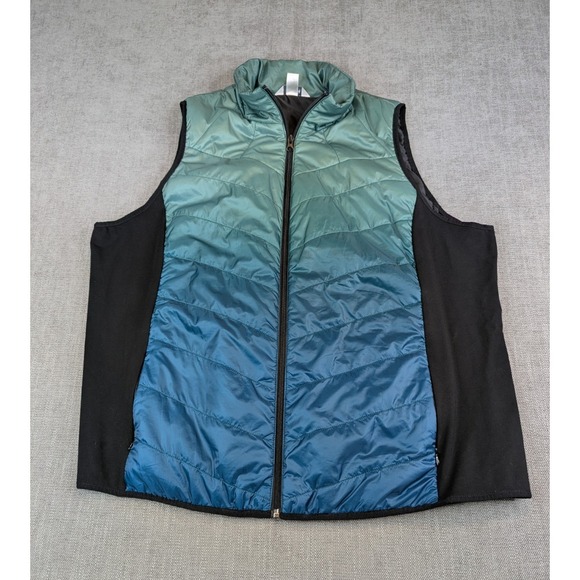 CJ Banks Vest Womens 2X Blue Green Ombre Quilted Puffer Full Zip Pockets Hybrid - Picture 2 of 7
